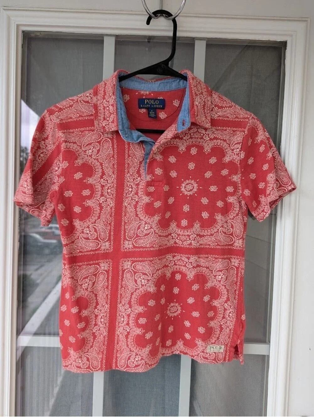 Polo Ralph Lauren Bandana Print Polo Shirt Youth M 10-12 Red Paisley Tee 16x22